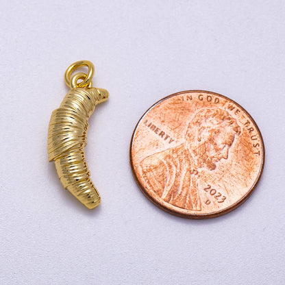 16K Gold Filled 20mm Ribbed Breakfast Croissant 3D Multidimensional Charm | Charms-00577