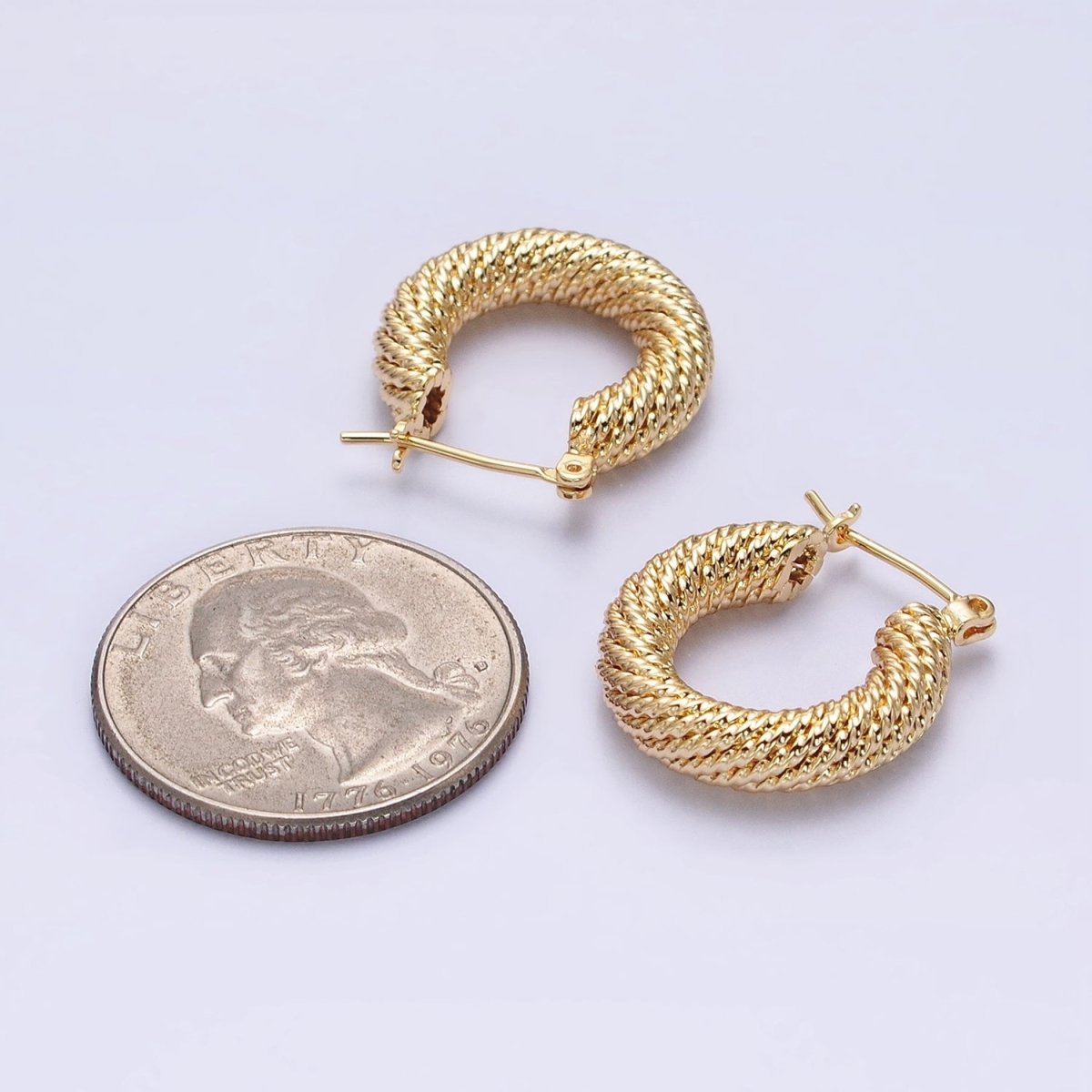 16K Gold Filled 20mm Rope Line Textured Tube Hoop Latch Earrings in Gold &amp; Silver | AD802 AD803
