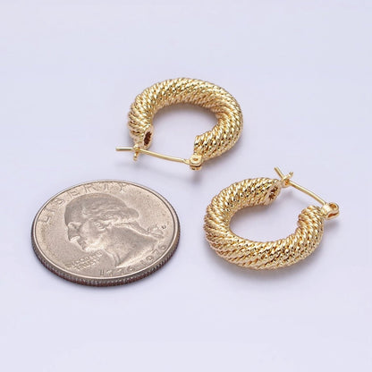 16K Gold Filled 20mm Rope Line Textured Tube Hoop Latch Earrings in Gold &amp; Silver | AD802 AD803