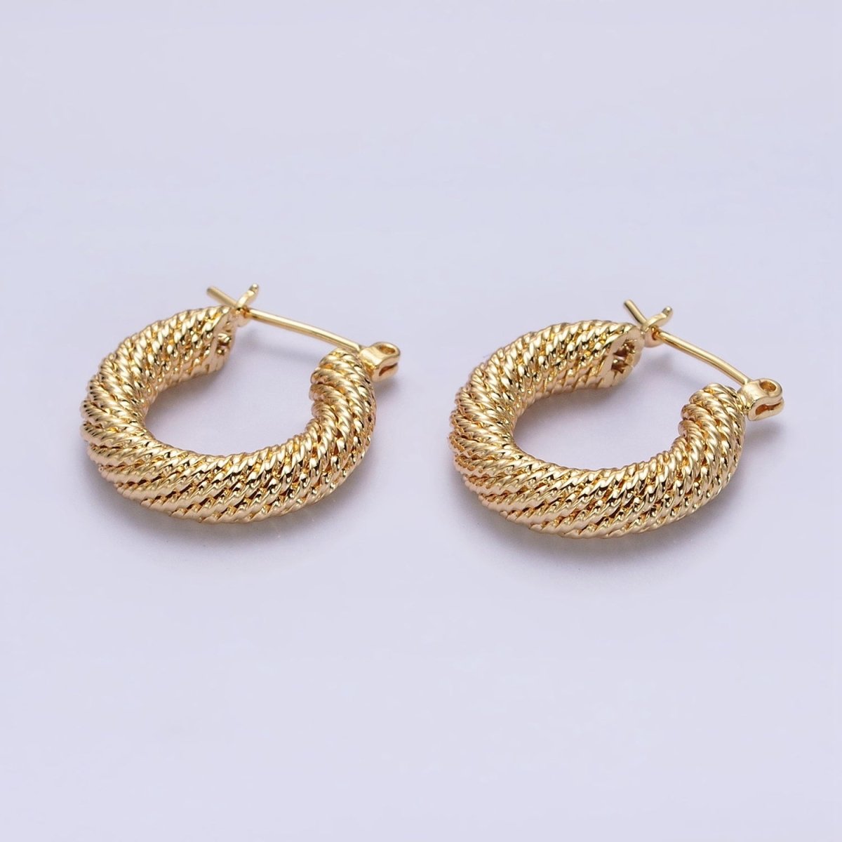 16K Gold Filled 20mm Rope Line Textured Tube Hoop Latch Earrings in Gold &amp; Silver | AD802 AD803
