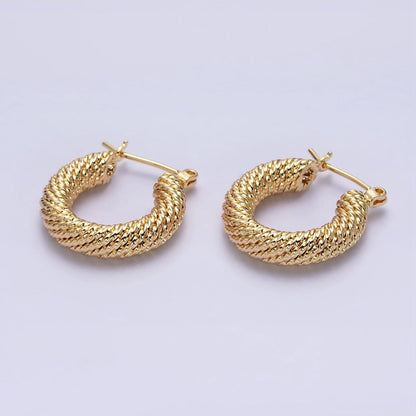 16K Gold Filled 20mm Rope Line Textured Tube Hoop Latch Earrings in Gold &amp; Silver | AD802 AD803