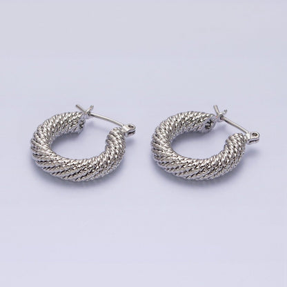 16K Gold Filled 20mm Rope Line Textured Tube Hoop Latch Earrings in Gold &amp; Silver | AD802 AD803