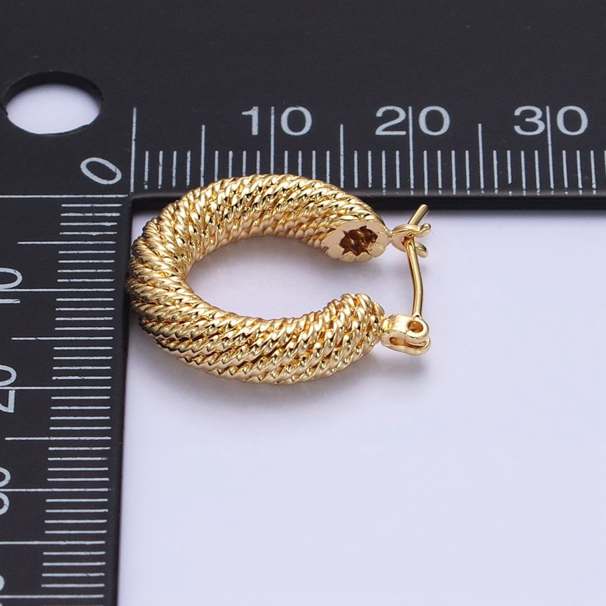 16K Gold Filled 20mm Rope Line Textured Tube Hoop Latch Earrings in Gold &amp; Silver | AD802 AD803