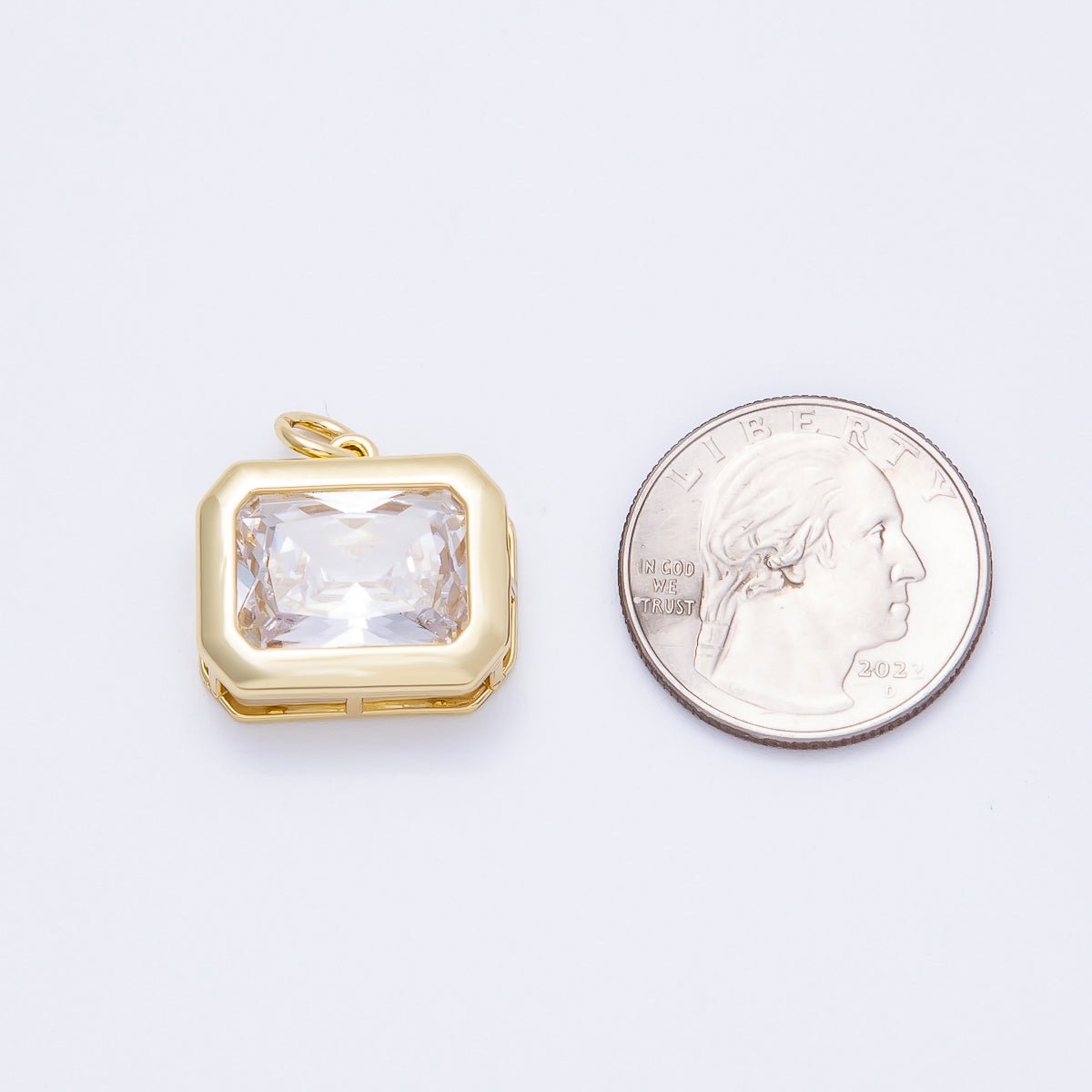 16K Gold Filled 20mm Clear CZ Baguette Rectangular Bezel Solitaire Charm | Charms-00664