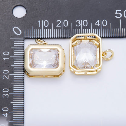 16K Gold Filled 20mm Clear CZ Baguette Rectangular Bezel Solitaire Charm | Charms-00664
