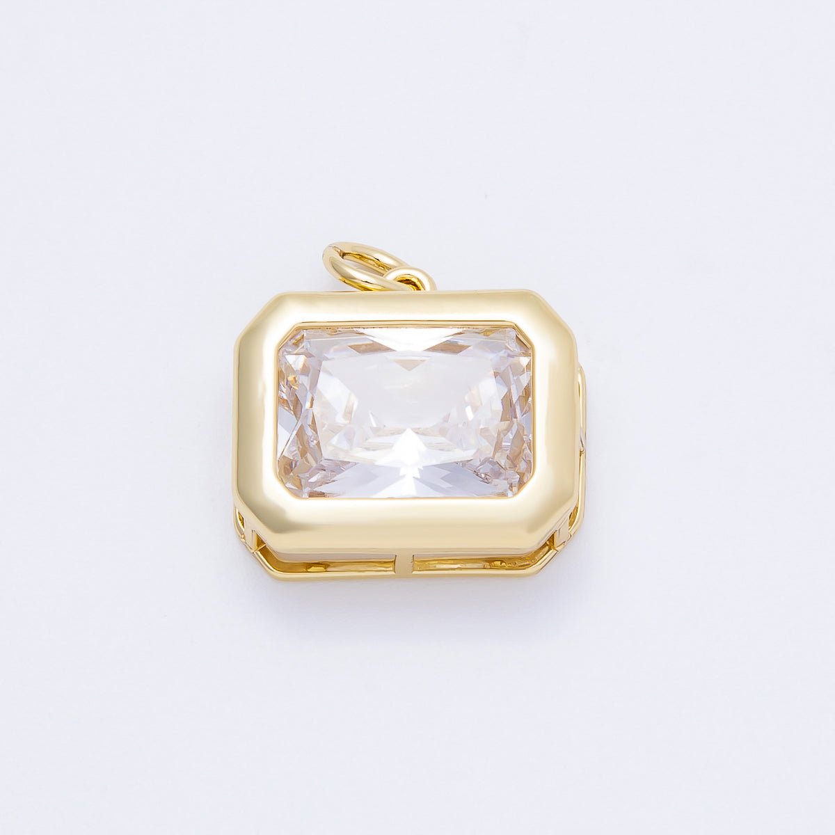 16K Gold Filled 20mm Clear CZ Baguette Rectangular Bezel Solitaire Charm | Charms-00664