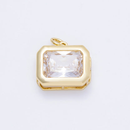 16K Gold Filled 20mm Clear CZ Baguette Rectangular Bezel Solitaire Charm | Charms-00664