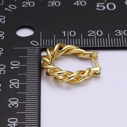 16K Gold Filled 20mm Twisted Earring Statement Rope French Lock Latch Hoop Earrings | AE632
