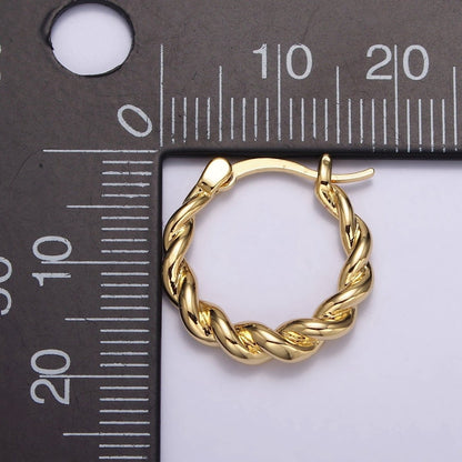 16K Gold Filled 20mm Twisted Rope French Lock Latch Hoop Earrings | AE602
