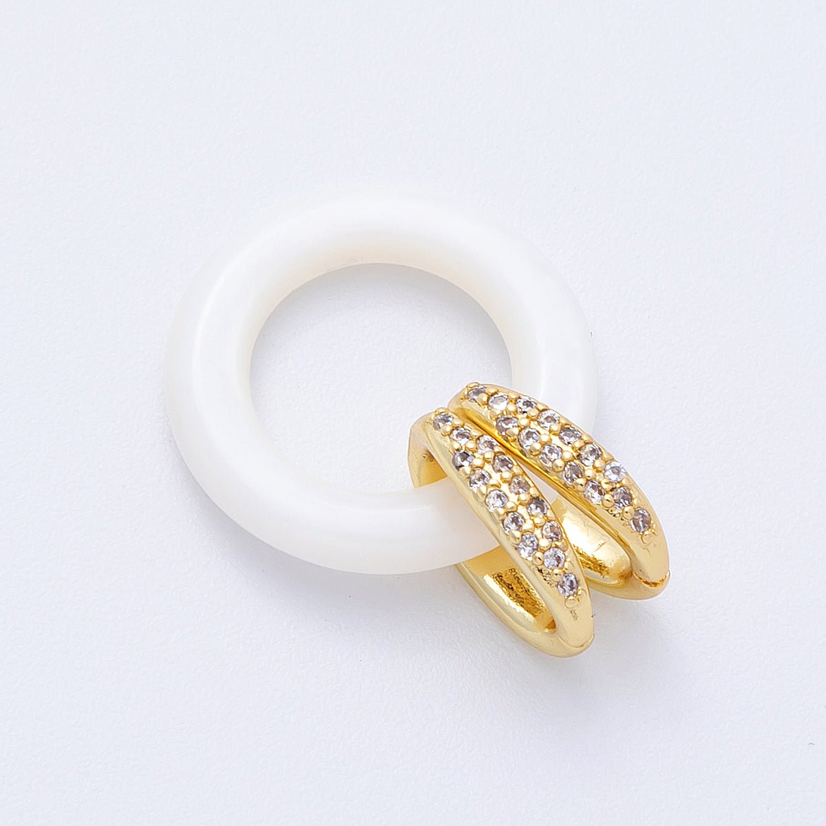 16K Gold Filled 20mm White Enamel Round Double Micro Paved CZ Interlock Link Charm Finding | Findings-00033