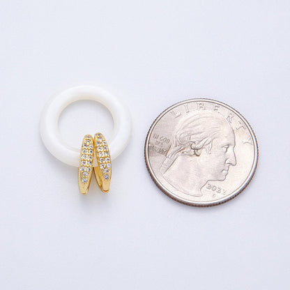 16K Gold Filled 20mm White Enamel Round Double Micro Paved CZ Interlock Link Charm Finding | Findings-00033