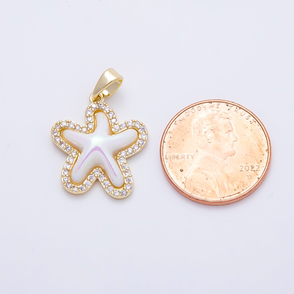 16K Gold Filled 20mm White Micro Paved CZ Celestial Starfish Charm in Gold &amp; Silver | Charms-01205 Charms-01206