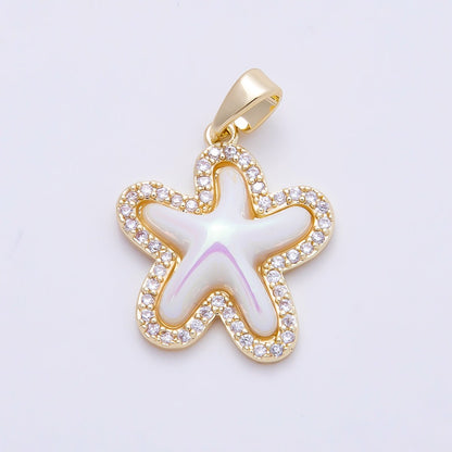 16K Gold Filled 20mm White Micro Paved CZ Celestial Starfish Charm in Gold &amp; Silver | Charms-01205 Charms-01206