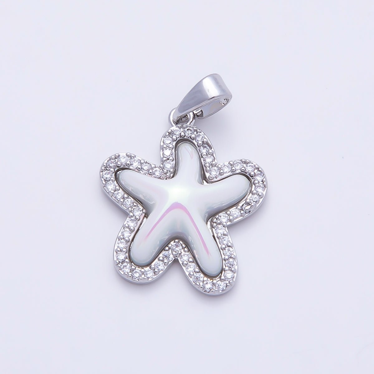 16K Gold Filled 20mm White Micro Paved CZ Celestial Starfish Charm in Gold &amp; Silver | Charms-01205 Charms-01206