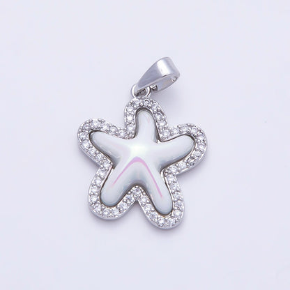 16K Gold Filled 20mm White Micro Paved CZ Celestial Starfish Charm in Gold &amp; Silver | Charms-01205 Charms-01206