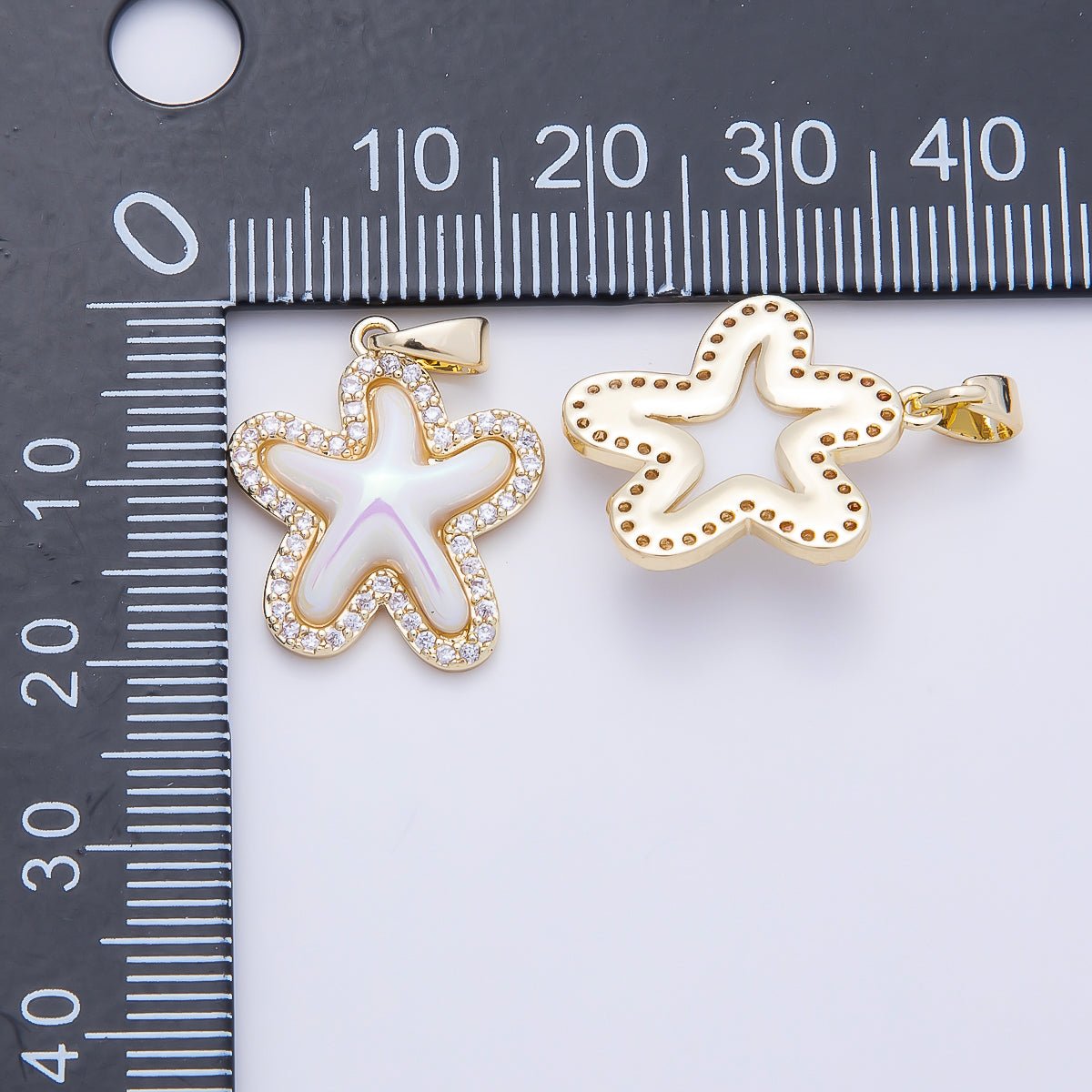 16K Gold Filled 20mm White Micro Paved CZ Celestial Starfish Charm in Gold &amp; Silver | Charms-01205 Charms-01206