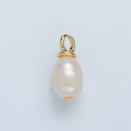 16K Gold Filled 20mm White Ringed Freshwater Pearl Square Bail Drop Pendant | P1864