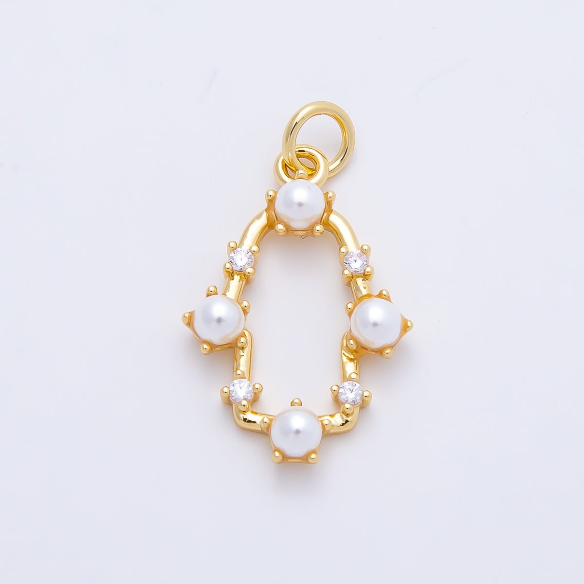 16K Gold Filled 20mm White Shell Pearl Open Oval Bezel Charm | Charms-01201