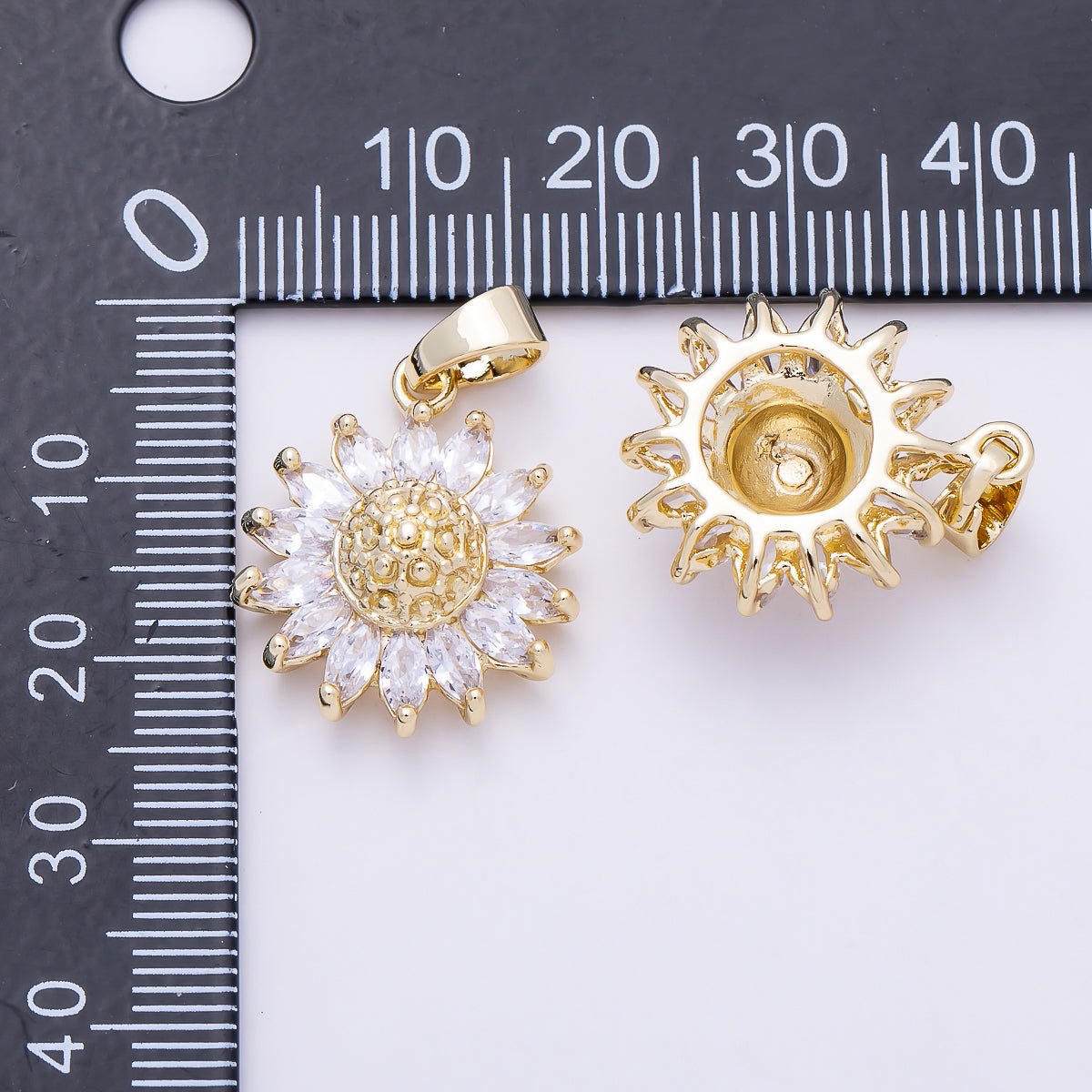 16K Gold Filled 21.5mm Clear CZ Sun Flower Pendant | Charms-01383