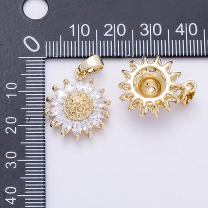 16K Gold Filled 21.5mm Clear CZ Sun Flower Pendant | Charms-01383