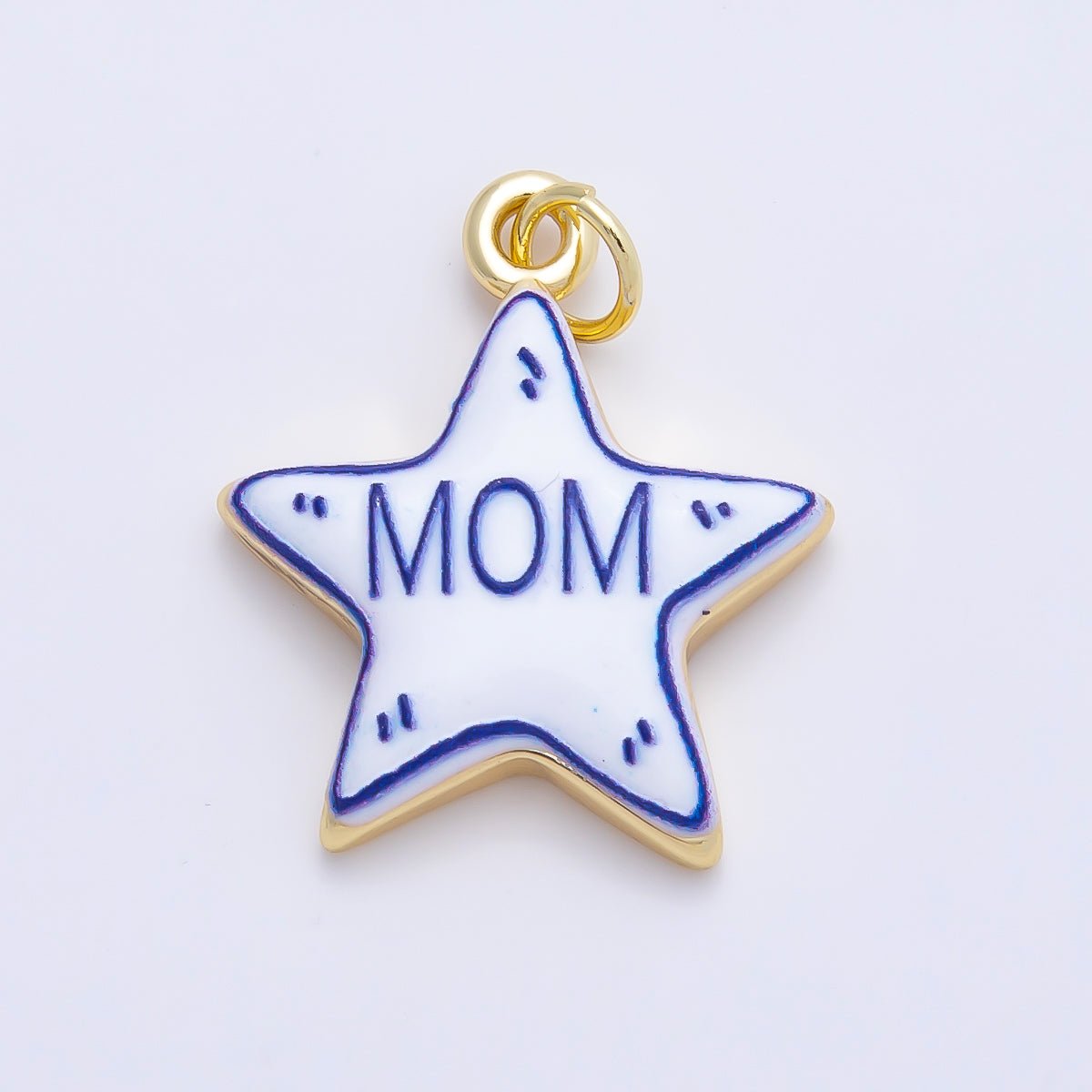 16K Gold Filled 21.5mm Lucky, Amore, Happy, Kiss, Mom, Mama, Love Script Blue White Celestial Star Charm | Charms-01229 ~ Charms-01235