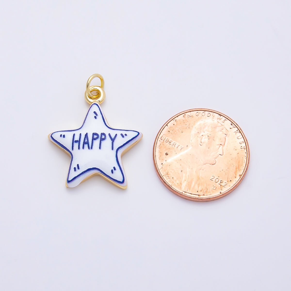 16K Gold Filled 21.5mm Lucky, Amore, Happy, Kiss, Mom, Mama, Love Script Blue White Celestial Star Charm | Charms-01229 ~ Charms-01235