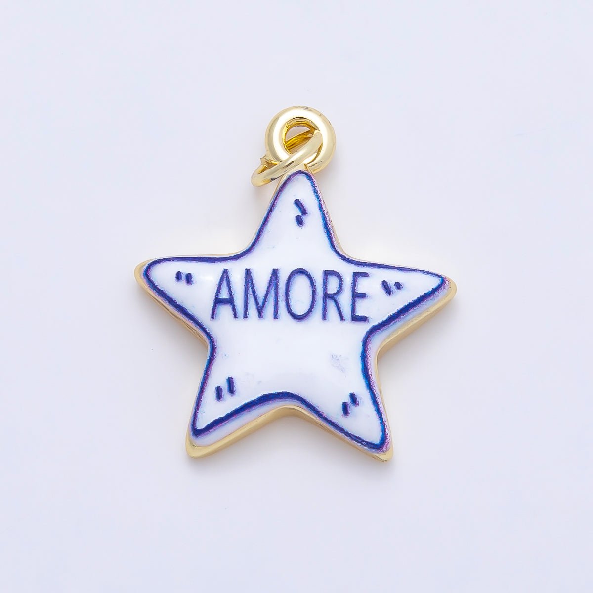 16K Gold Filled 21.5mm Lucky, Amore, Happy, Kiss, Mom, Mama, Love Script Blue White Celestial Star Charm | Charms-01229 ~ Charms-01235