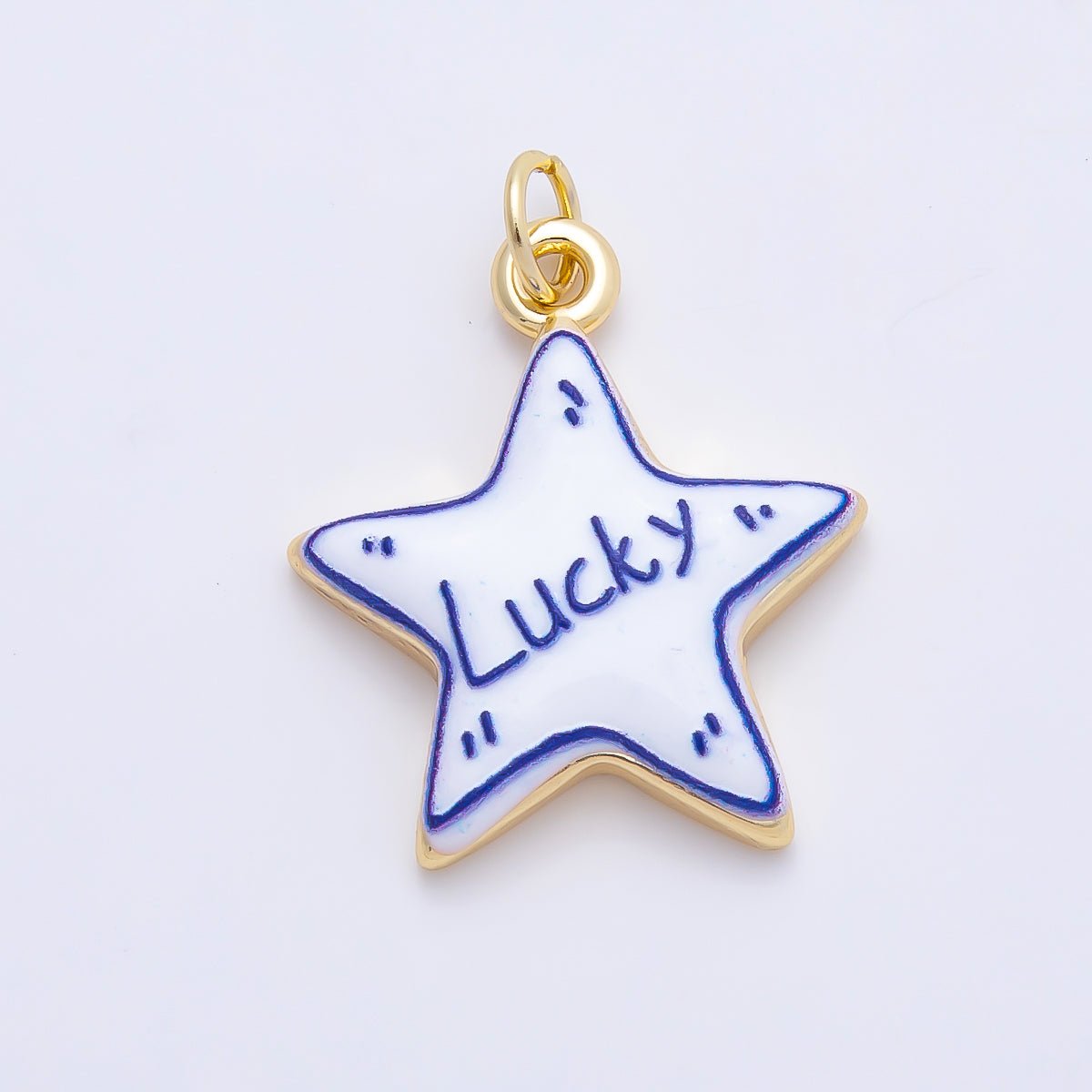 16K Gold Filled 21.5mm Lucky, Amore, Happy, Kiss, Mom, Mama, Love Script Blue White Celestial Star Charm | Charms-01229 ~ Charms-01235
