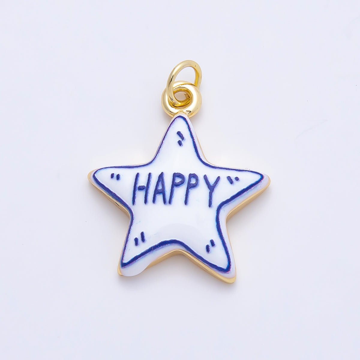 16K Gold Filled 21.5mm Lucky, Amore, Happy, Kiss, Mom, Mama, Love Script Blue White Celestial Star Charm | Charms-01229 ~ Charms-01235