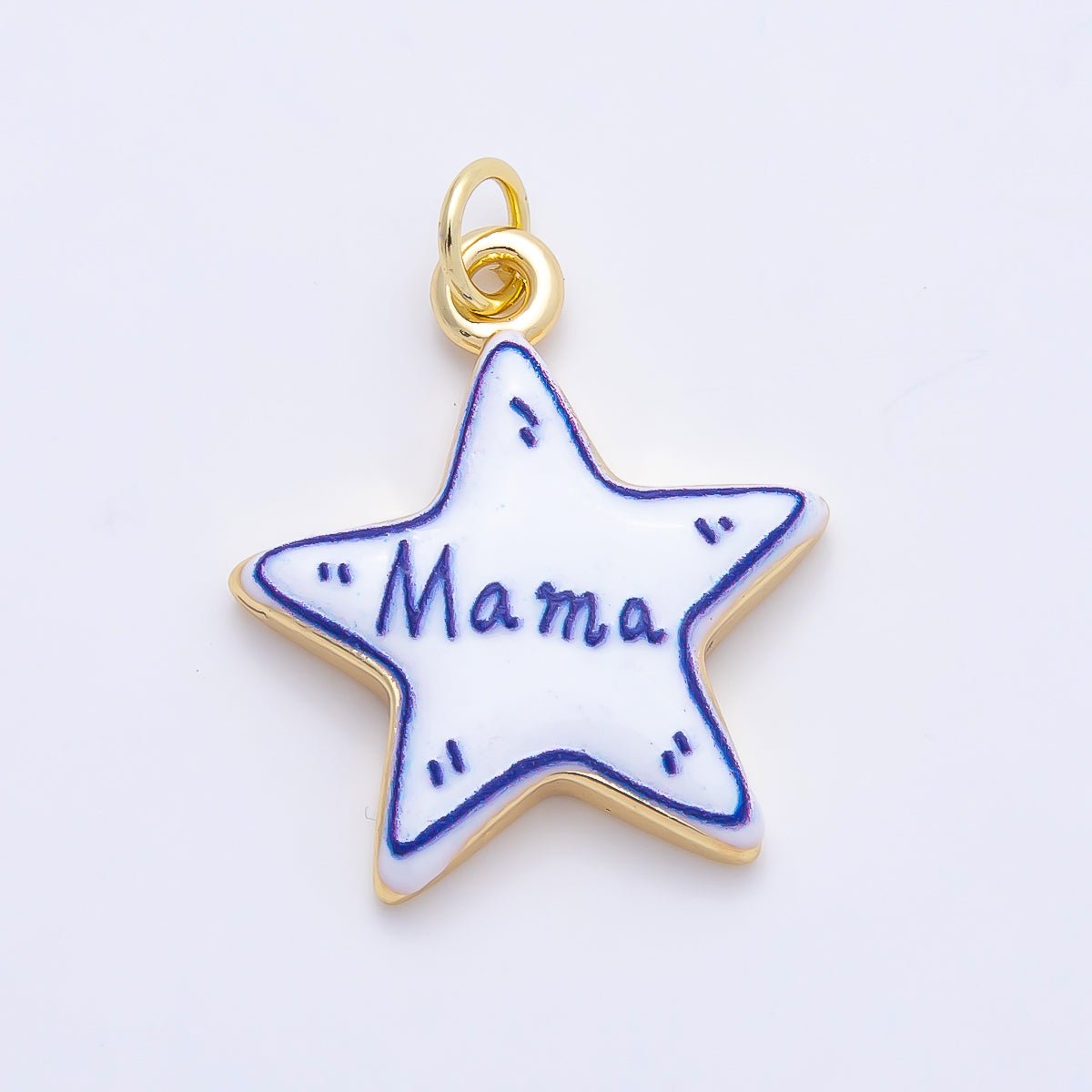 16K Gold Filled 21.5mm Lucky, Amore, Happy, Kiss, Mom, Mama, Love Script Blue White Celestial Star Charm | Charms-01229 ~ Charms-01235