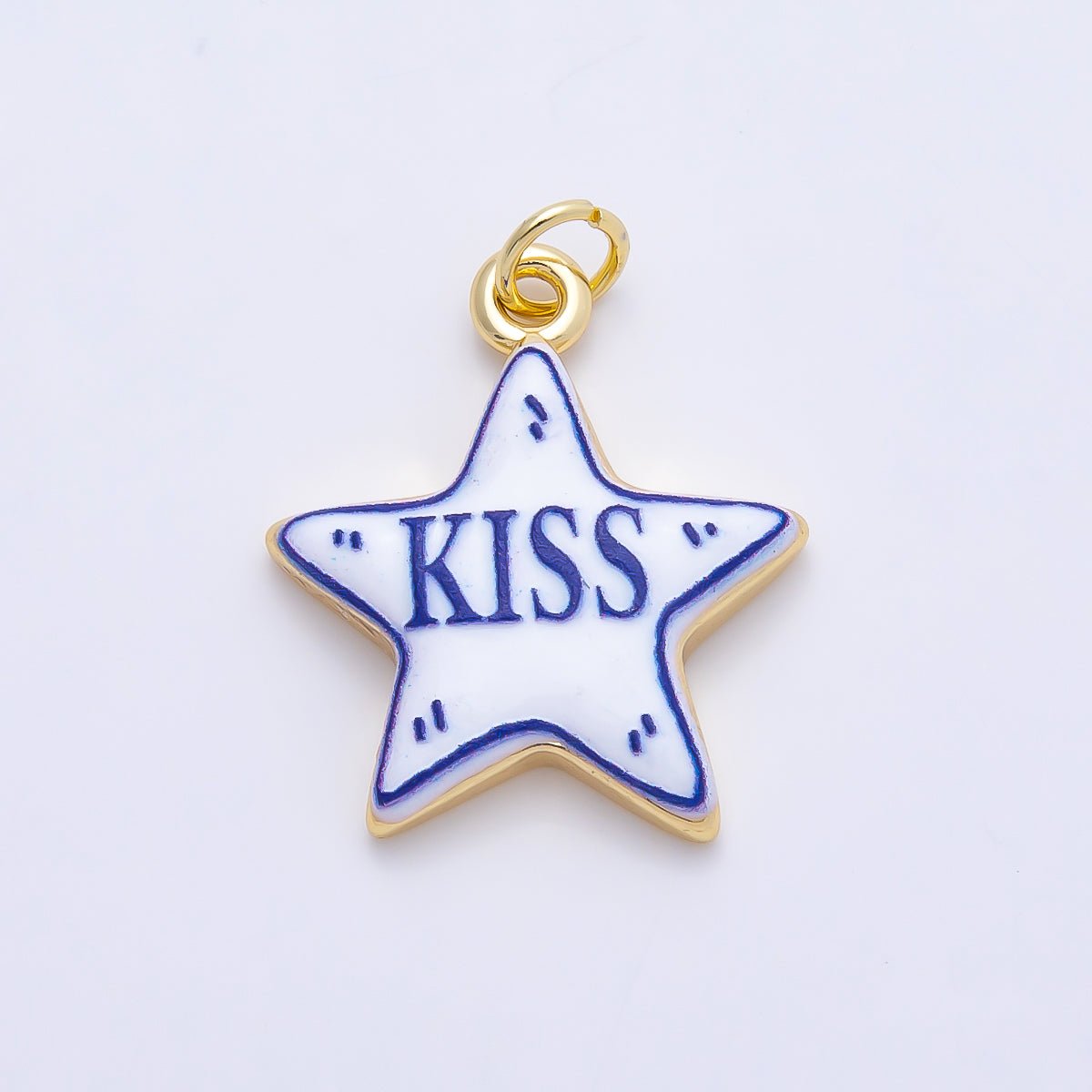 16K Gold Filled 21.5mm Lucky, Amore, Happy, Kiss, Mom, Mama, Love Script Blue White Celestial Star Charm | Charms-01229 ~ Charms-01235