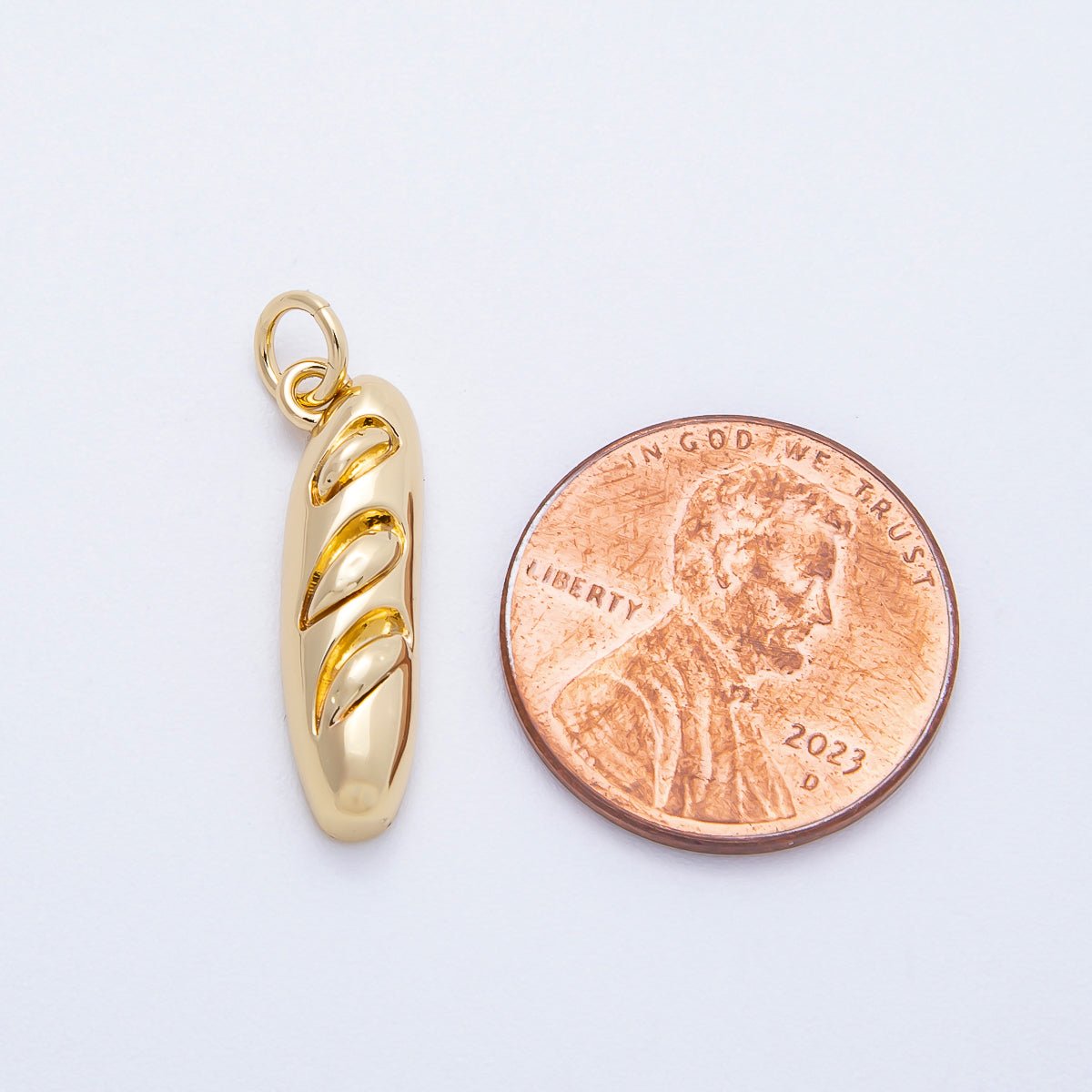 16K Gold Filled 21mm Bread Baguette Breakfast Charm | Charms-00717