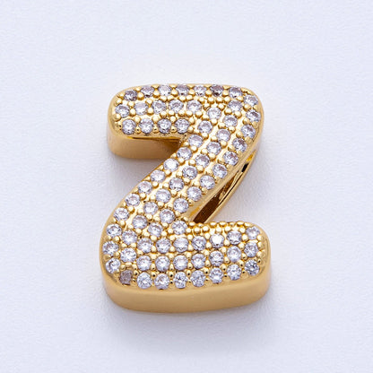 16K Gold Filled 21mm Chubby Micro Paved CZ Initial Letter A-Z Alphabet Personalized Bead for Cord Jewelry | Beads-00167 - Beads-00192