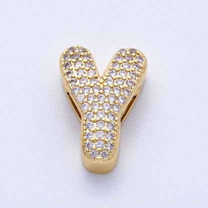 16K Gold Filled 21mm Chubby Micro Paved CZ Initial Letter A-Z Alphabet Personalized Bead for Cord Jewelry | Beads-00167 - Beads-00192