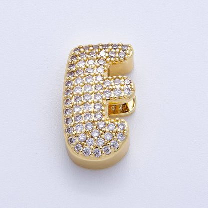 16K Gold Filled 21mm Chubby Micro Paved CZ Initial Letter A-Z Alphabet Personalized Bead for Cord Jewelry | Beads-00167 - Beads-00192