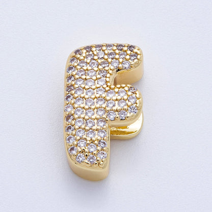 16K Gold Filled 21mm Chubby Micro Paved CZ Initial Letter A-Z Alphabet Personalized Bead for Cord Jewelry | Beads-00167 - Beads-00192