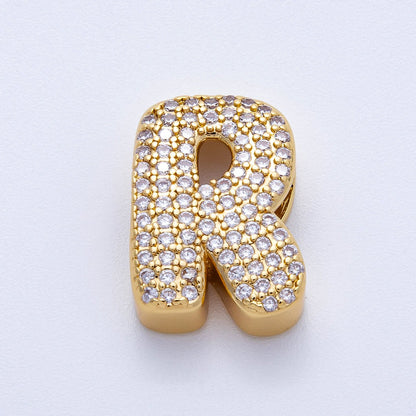 16K Gold Filled 21mm Chubby Micro Paved CZ Initial Letter A-Z Alphabet Personalized Bead for Cord Jewelry | Beads-00167 - Beads-00192