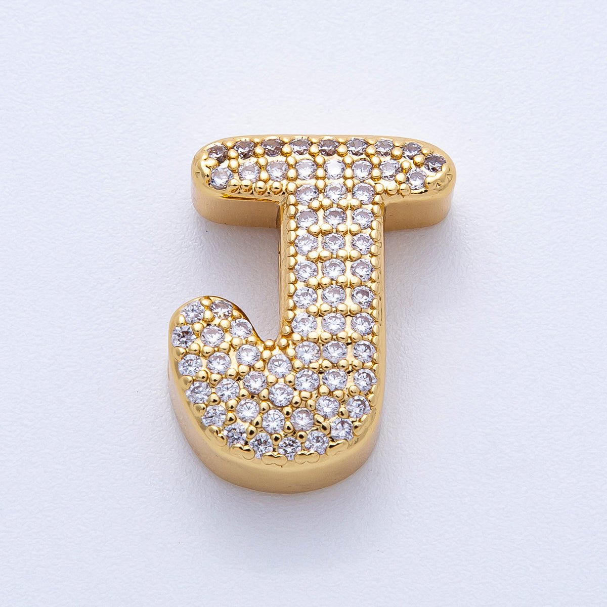 16K Gold Filled 21mm Chubby Micro Paved CZ Initial Letter A-Z Alphabet Personalized Bead for Cord Jewelry | Beads-00167 - Beads-00192