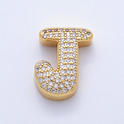 16K Gold Filled 21mm Chubby Micro Paved CZ Initial Letter A-Z Alphabet Personalized Bead for Cord Jewelry | Beads-00167 - Beads-00192
