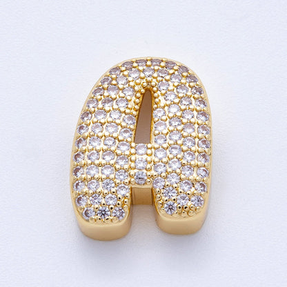 16K Gold Filled 21mm Chubby Micro Paved CZ Initial Letter A-Z Alphabet Personalized Bead for Cord Jewelry | Beads-00167 - Beads-00192