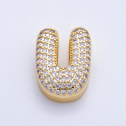 16K Gold Filled 21mm Chubby Micro Paved CZ Initial Letter A-Z Alphabet Personalized Bead for Cord Jewelry | Beads-00167 - Beads-00192