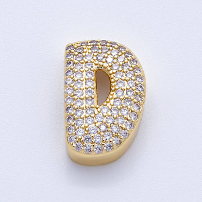 16K Gold Filled 21mm Chubby Micro Paved CZ Initial Letter A-Z Alphabet Personalized Bead for Cord Jewelry | Beads-00167 - Beads-00192