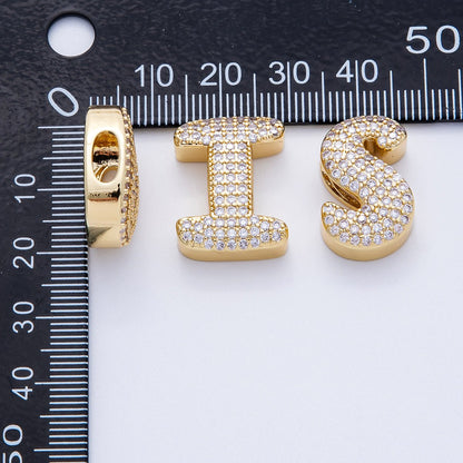 16K Gold Filled 21mm Chubby Micro Paved CZ Initial Letter A-Z Alphabet Personalized Bead for Cord Jewelry | Beads-00167 - Beads-00192
