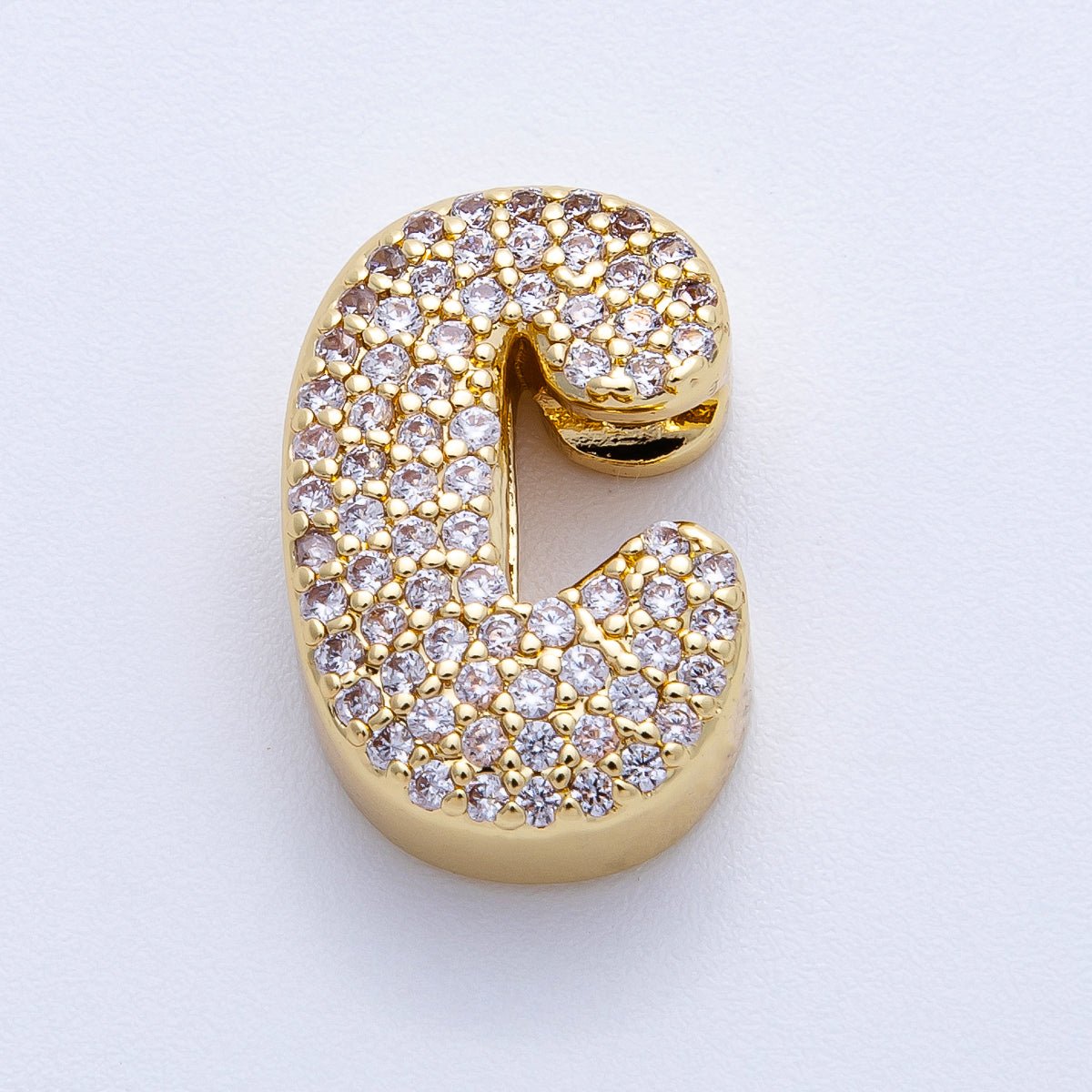 16K Gold Filled 21mm Chubby Micro Paved CZ Initial Letter A-Z Alphabet Personalized Bead for Cord Jewelry | Beads-00167 - Beads-00192