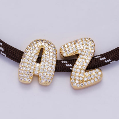 16K Gold Filled 21mm Chubby Micro Paved CZ Initial Letter A-Z Alphabet Personalized Bead for Cord Jewelry | Beads-00167 - Beads-00192