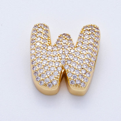 16K Gold Filled 21mm Chubby Micro Paved CZ Initial Letter A-Z Alphabet Personalized Bead for Cord Jewelry | Beads-00167 - Beads-00192