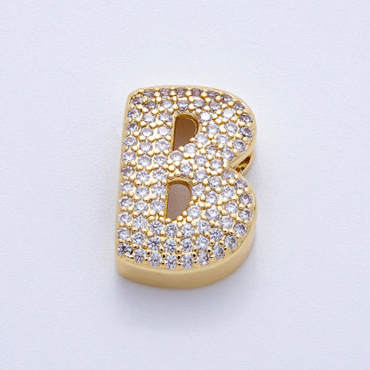 16K Gold Filled 21mm Chubby Micro Paved CZ Initial Letter A-Z Alphabet Personalized Bead for Cord Jewelry | Beads-00167 - Beads-00192