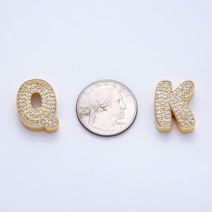 16K Gold Filled 21mm Chubby Micro Paved CZ Initial Letter A-Z Alphabet Personalized Bead for Cord Jewelry | Beads-00167 - Beads-00192