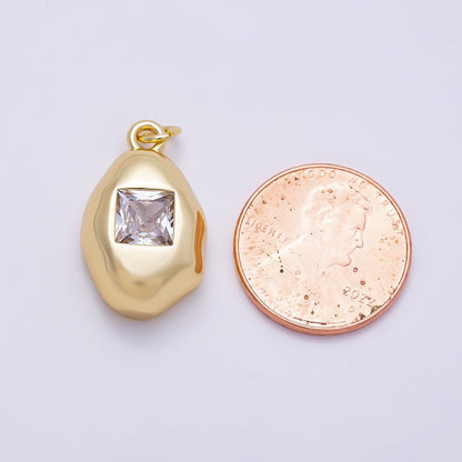 16K Gold Filled 21mm Clear Baguette CZ Square Geometric Molten Bezel Chubby Charm | Charms-01356