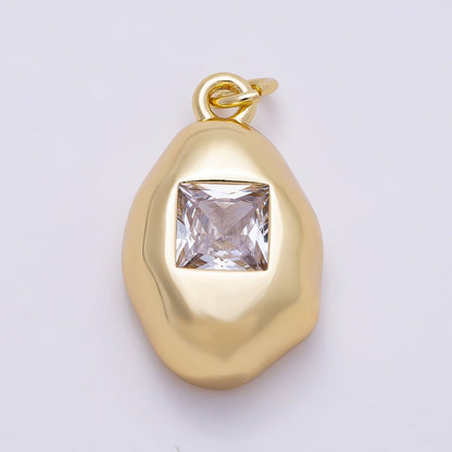 16K Gold Filled 21mm Clear Baguette CZ Square Geometric Molten Bezel Chubby Charm | Charms-01356